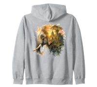 Elephant Temple Watercolor Sunset Art Zip Hoodie