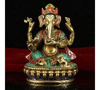 Elephant Trunk God Of Wealth Statue Sculpture Pure Copper Handmade Inlaid Gems Painted Home Decoration