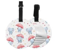 Elephant Umbrella Round Luggage Tag 2PCS Animal Star PU Leather Travel Bag Tag ID Labels Name Card Holder wtih Buckle for Luggage Suitcase Backpacks