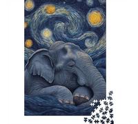 Elephant Under Starry Night Puzzle for Adults And Families, 1000 Pieces Animal Jigsaw, Gift for Puzzle Lovers, 38x26cm/1000pcs