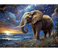Elephant Under The Stars Stamped Cross Stitch Kits for Beginners Adults - Preprinted 11CT Easy Pattern Needlepoint Kits, Arts and Crafts for Home Decor (11.8x15.7inch) 152