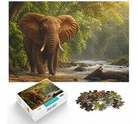 Elephant wading through river in jungle Jigsaw Puzzle, 1000 Piece | For puzzle time at home: Adult jigsaw puzzle with 1000 pieces supports a slower, more focused form of entertainment.