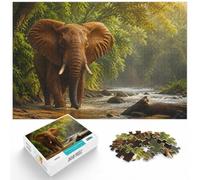 Elephant wading through river in jungle Jigsaw Puzzle, 1000 Piece | For screen-free Christmas time: Adult jigsaw puzzle with 1000 pieces works as both a festive gift and an indoor activity.
