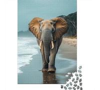 Elephant Walking on A Beach 1000-Piece Puzzle for Adults, 38x26cm/1000pcs; A Relaxed Project for Colder Days; White Card Pieces with Reduced Dust
