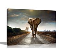 Elephant Walking on Road Canvas Prints Home Decor Wall Art Pictures Home Office Bedroom Framed Hanging Posters Modern Artwork Extra Large 101 x 76cm (40 x 30 inches)