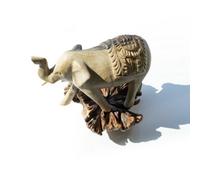 Elephant Walking Parasite Wood Carving Sculpture With Natural Base