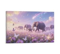 Elephant Wall Art Elephants in The Sea of Flowers Pictures on Canvas Prints Modern Decor for Home Office & Kitchen 08x12inch(20x30cm)