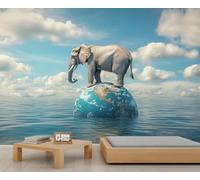 Elephant Wall Mural, Earth 3D Wallpaper, Strange Elephant Mural for Kids Room Living Bedroom Sofa TV Background Decor - 366x254cm