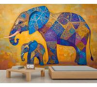 Elephant Wall Murals, Mandala Elephant Large Mural, Wildlife Themed Wallpaper for Bedroom, Elephants Wallpaper - 450x315cm (Not Peel n' Stick)