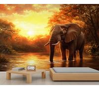 Elephant Wall Murals, Sunset Large Mural, African Animal Mural Wallpaper for Bedroom, Elephant Wall Wallpaper,400x280cm (Not Peel n' Stick)