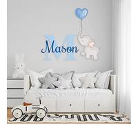 Elephant Wall Stickers - Name & Initial - Prime Series - Baby Girl or Boy - Custom Name & Initial - Nursery Wall Decal for Baby Room Decorations - Mural Wall Decal Sticker
