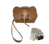 Elephant Wallet - Small PU Leather Coin Purse Card Holder, Animal Zipper Change Compact Storage Cute Accessory For Women Travel Daily Use | Mini Organizer Holder, Khaki, Please refer to the