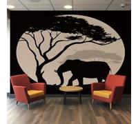Elephant Wallpaper Mural, 3D Effect African Safari Animal Photo Wallpaper, 400cmx280cm Silk Cloth Wall Art Roll Wallpapers for Wall Covering