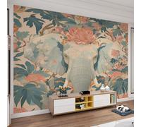 Elephant Wallpaper Vintage Floral Elephant Wall Mural Bohemian Jungle Animal Mural Not Peel and Stick Wall Stickers for Living Room Bedroom Bathroom 450 x 305 cm