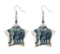 Elephant Watercolor Style Wooden Earrings for Women, Vintage Elegant Wood Jewelry, Lightweight Earrings for Wedding, Party, Everyday Jewelry Gift, Star, Wood, wood