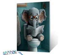 Elephant Wearing Glasses Red Newspaper Sitting on The Toilet Seat Paint by Number for Adults On Canvas DIY Oil Painting Kits Acrylic Paints for Home Wall Decor Art Craft Gifts 16x20in (Frameless)