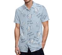 Elephant Welcome Little Peanut Men's Button Down Shirt Casual Short Sleeve Shirts Beach Summer Shirt with Pocket