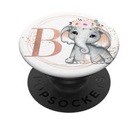 Elephant White With Blush Pink Flowers Cute Letter B PopSockets PopGrip: Swappable Grip for Phones & Tablets