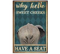 Elephant Why Hello Sweet Cheeks Have A Seat Retro Metal Tin Sign 8X12 Inches