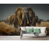 Elephant Wildlife Wall Mural, Self Adhesive Wallpaper Peel and Stick, Jungle Africa Elephant Home Decor Photo Wallpaper, Silk Cloth Mural for Living Room & Bedroom, 100x70 cm - M-866