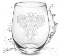 Elephant Wine Glass Stemless Unique Cup 17oz, Glass Elephant Gifts for Women Adults Wine Lover, Clear Etched Wine Glasses for Christmas, Wedding, Festivals, Birthdays Gifts for Women