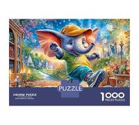 Elephant with Balloons 1000 Pc Durable Cardboard Puzzle Elephant in Bright Fantasy Townscape for Teens 12-18 Best Gift for Puzzle Lovers 52x38cm/1000pcs