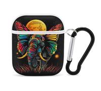 Elephant With Butterfly Ears Moon Funny Case Cover Compatible for AirPods 1 & 2 Earbuds Protective Hard Cover with Keychain