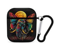 Elephant With Butterfly Ears Moon Funny Case Cover Compatible for AirPods 1 & 2 Earbuds Protective Hard Cover with Keychain