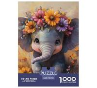 Elephant with Flowers Jigsaw Puzzles Puzzles for Adults Kids. 1000 Pieces Whimsical Challenge Toy Educational Game Home Decoration for Adults& Kids Age 14 Years Up 70x50cm/1000pcs