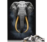 Elephant with Golden Tusks on Black Puzzles 500 Piece Puzzle Adult Jigsaw Puzzle Jigsaw Puzzles for Adults Educational Game Challenge Toy 500pcs (52x38cm)