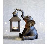 Elephant with Lantern Tealight Holder | Resin Statue Ornament Metal Home Decor