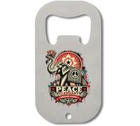 Elephant with Peace Symbol Artwork Stainless Steel Bottle Opener Silver