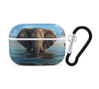 Elephant with Water AirPods Pro 2 Case Cover, Shockproof Hard Shell Protective Case for Women Men, Compatible with Airpod Pro Case 2nd/1st Generation with Keychain-White