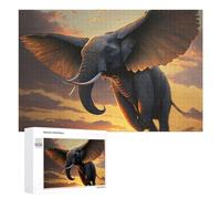 Elephant with Wings Soaring at Sunset Art Jigsaw Puzzle, 1000 PCS, for Adult Puzzle Fans, A Satisfying Project for Experienced Puzzlers, at Home