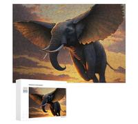 Elephant with Wings Soaring at Sunset Vivid Jigsaw Puzzle for Adults, 300 PCS