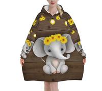 Elephant Wooden Floor Print Oversized Hoodie Wearable Blanket Sweatshirt For Men Women Adults, Super Soft Warm Comfortable Blankets Flannel Hooded With Big Pocket