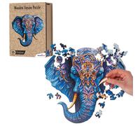 Recent Toys Wooden Jigsaw Puzzle Elephant for Adults and Kids.174 Piece puzzle, large size 30 x 29.5cm with Unique Shaped pieces. Includes wooden storage gift box and stand.