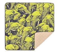 Elephant Yellow Pattern Large Non-Slip Baby Playmat for Indoor Outdoor Water Resistant Playroom Activity Mat for Babies Infants Toddlers, 50'' x 50''