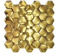 Elephantile 3D Gold Wall Panels Hexagon Metal Tile Gold Backsplash Tiles for Kitchen & Bathroom [Set of 5]