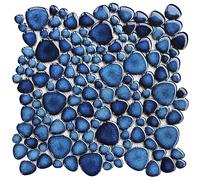 Elephantile Pebble Stone Porcelain Mosaic Tiles 5 Sheets, Cobalt Blue 12"×12" Pebble Rocks Mosaic Sheets Mesh Mounted Tile, Waterproof Shower Flooring Kitchen Bathroom Backsplash Pool Surrounds Tile