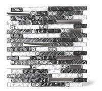 Elephantile Silver Black Glass Mosaic Tiles 5 Sheets, 12x12 Modern 3D Crystal Linear Tiles, Interlace Metallic Textured Glass Tiles for Kitchen Backsplash Art Accent Wall Bathroom Shower Wall Border