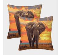 Elephants 3D Image Savannah Printed Single-sided Cushion Cover 50x50cm Pack of 2