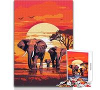 Elephants Africa Sunset 1000 Piece Puzzle For Adults Play And Learn Smart Activity Unique Heartfelt Celebration Gift Size 38x52cm