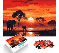 Elephants Africa SunsetJigsaw Puzzles for teenagers 1000 Piece Challenging Game Toys is ideal as a gift for the whole family 38x26cm