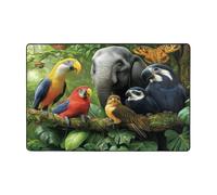 Elephants and birds Washable Area Rug 36x24 & 72x48 Non-Slip Carpet Bedroom | Washable flannel area rug with full-surface print, non-slip dot backing, memory foam core for bedroom, living room, entryway.