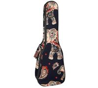Elephants and Paisleys on Dark Background Ukulele Case, Padded Bag for 23 Inch Concert Ukulele, Waterproof & Durable