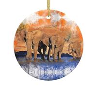 Elephants Art Christmas Tree Ceramic Hanging Round Ornament Pendant Festive Xmas Party Home Decor