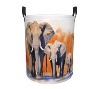 Elephants Art - Circular Laundry Basket – Waterproof, Lightweight, And Durability With Handles | Collapsible Laundry Hamper For Home Décor And Versatile Storage