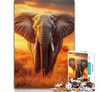 Elephants at Sunset JigsawPuzzle 1000 Pieces for Adults,Challenging Game And Family Play for Is Ideal As A Gift for The Whole Family (38x26cm)