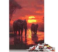 Elephants at Sunset Puzzles for Adults 1000 Pieces Puzzles for Adults & Teenager Age 12 Years Up Christmas Eve Gifts 1000pcs (38x26cm)